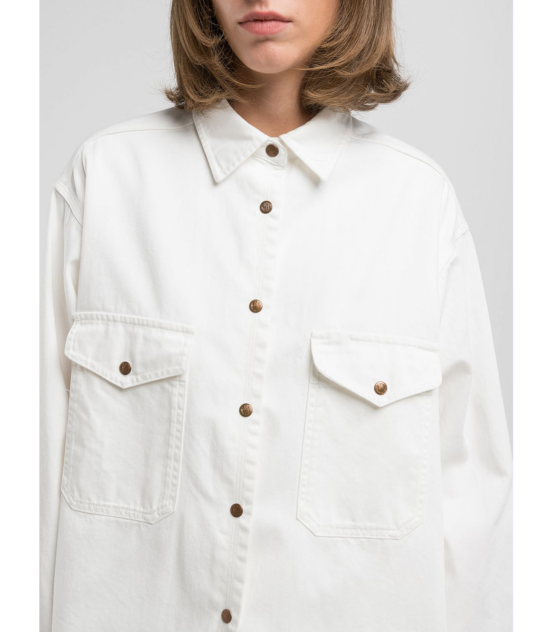 9ZERO1 オーバーフィットコットンホワイトデニムシャツ 詳細画像 ホワイト 6